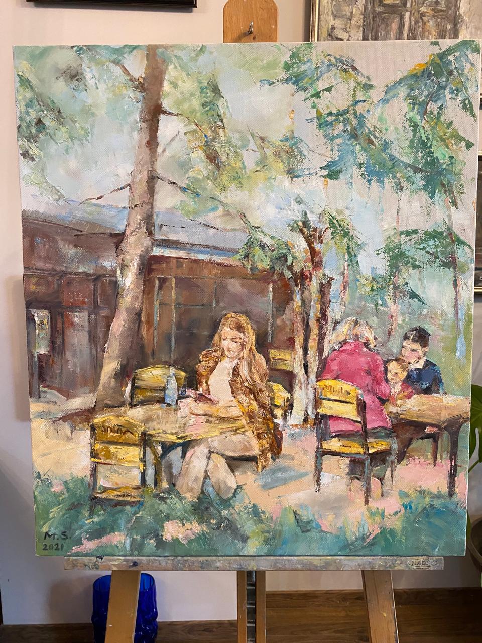 Original Art Oil on Canvas Impressionism Premium Hand Made Painting Coffee Shop