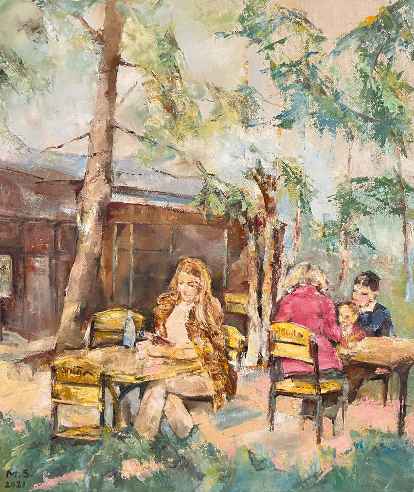 Original Art Oil on Canvas Impressionism Premium Hand Made Painting Coffee Shop