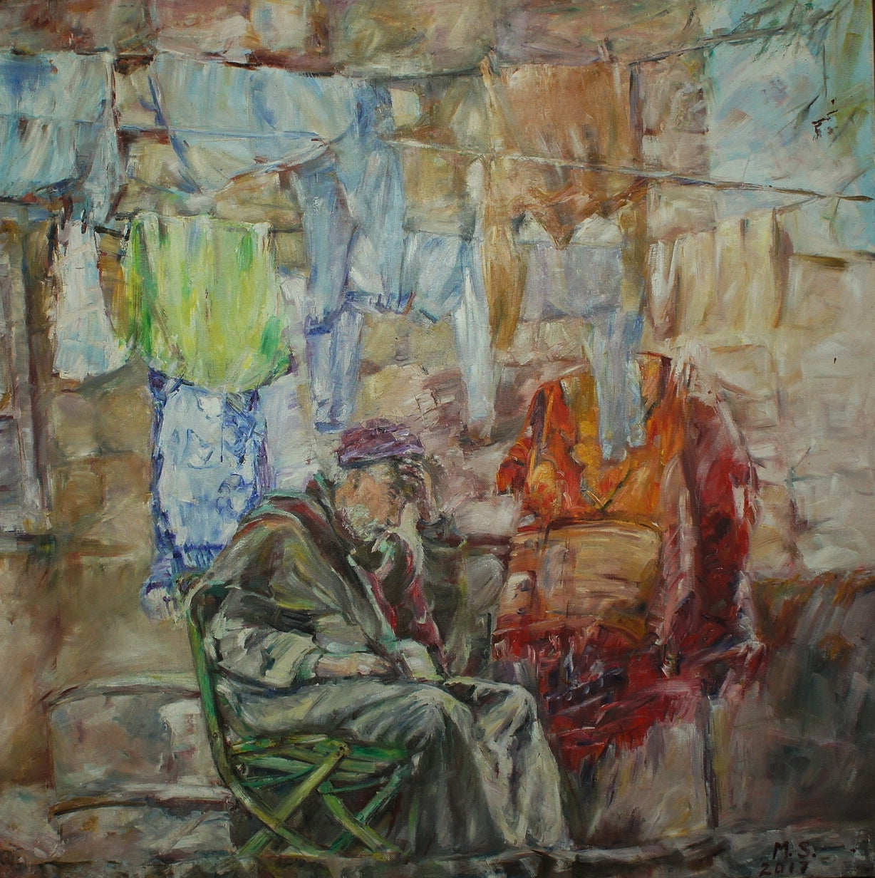 Old Men resting on a chair in the city of Old Jerusalem