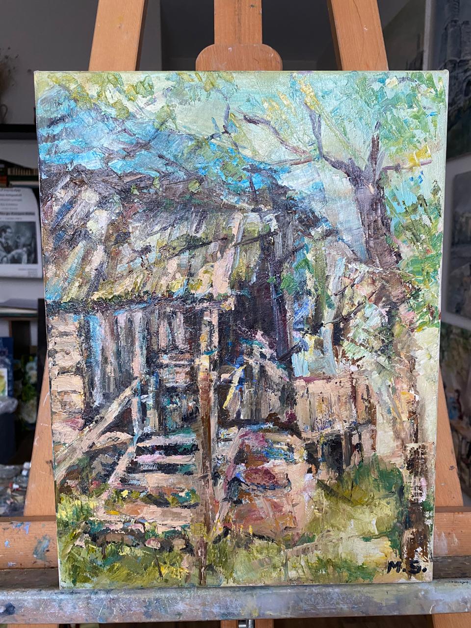 Charming Oil Painting of an Old Cottage - Rustic Impressionist Art on Canvas