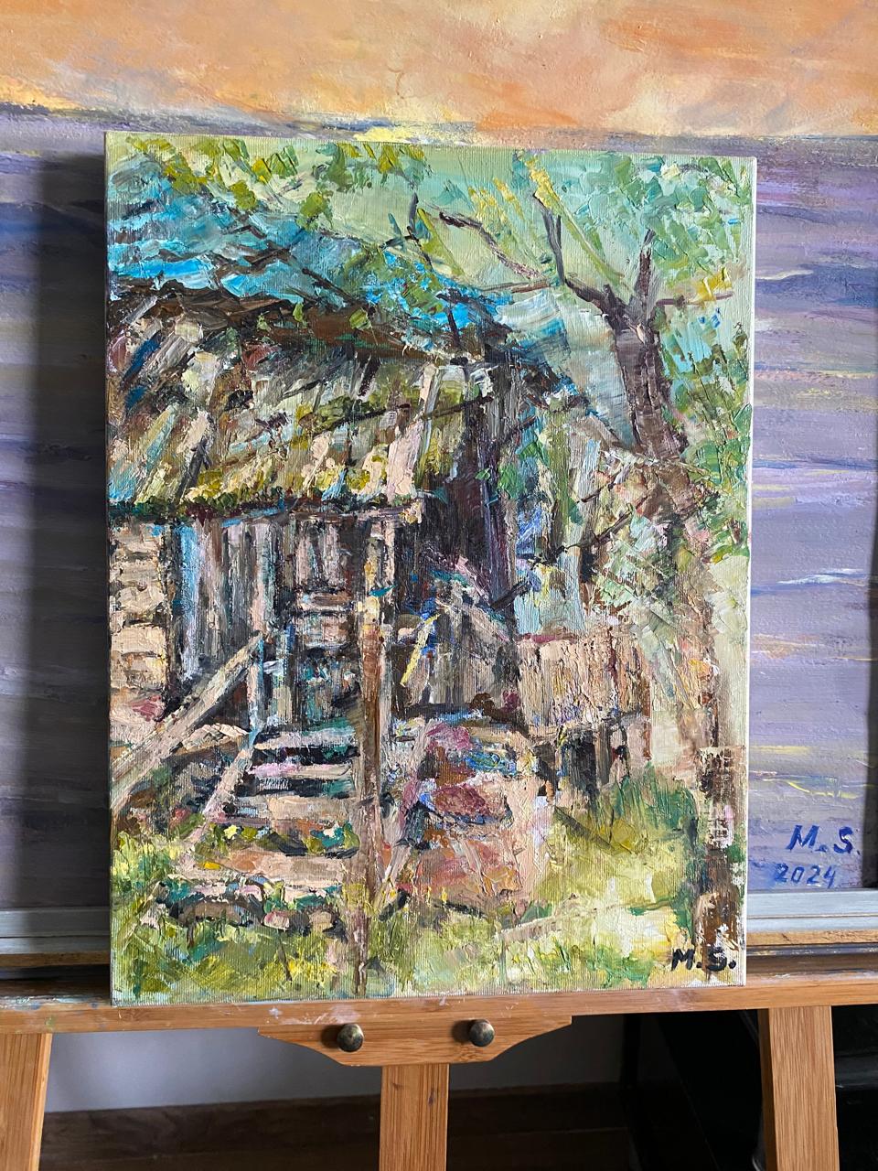 Charming Oil Painting of an Old Cottage - Rustic Impressionist Art on Canvas