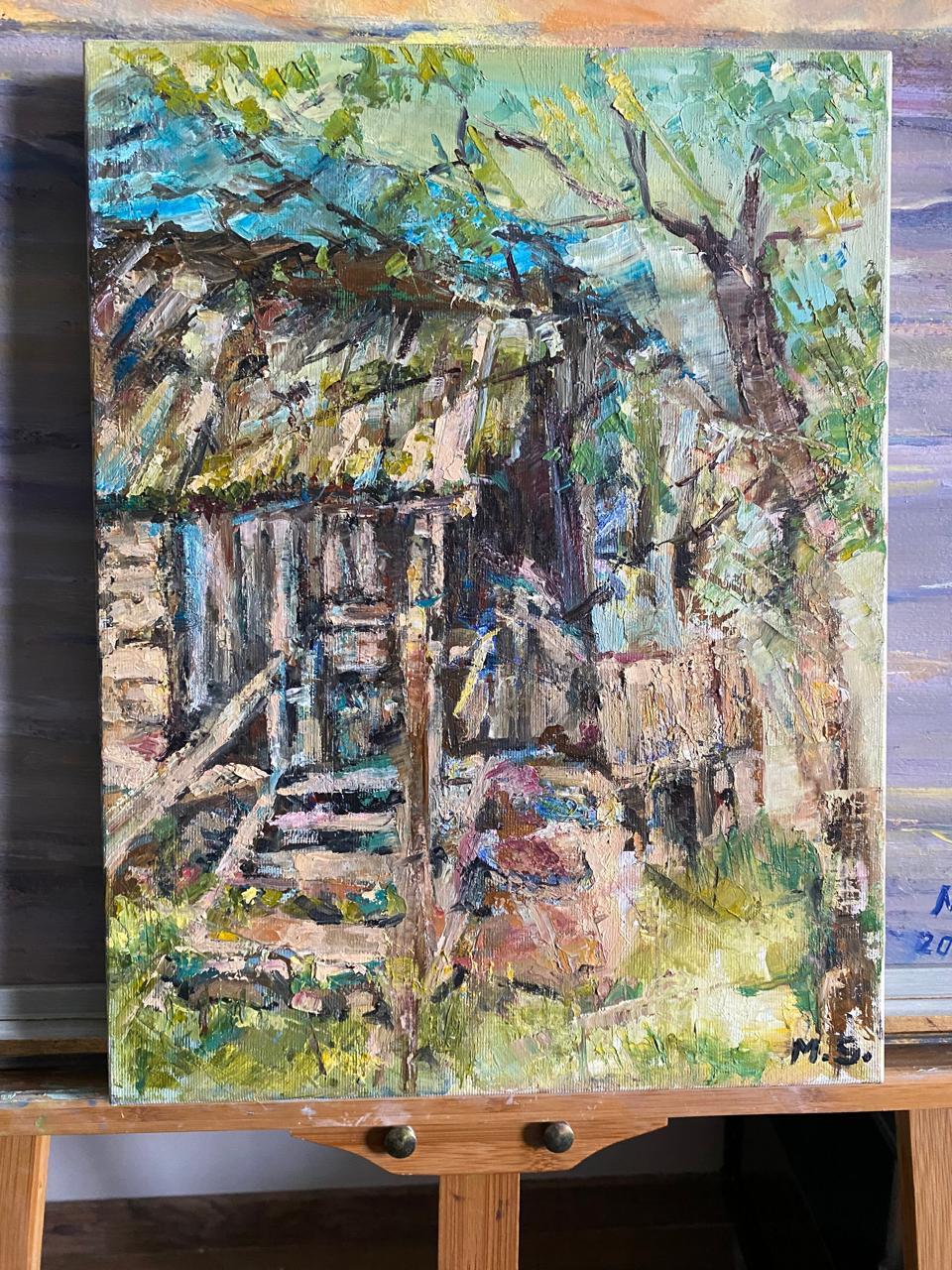 Charming Oil Painting of an Old Cottage - Rustic Impressionist Art on Canvas