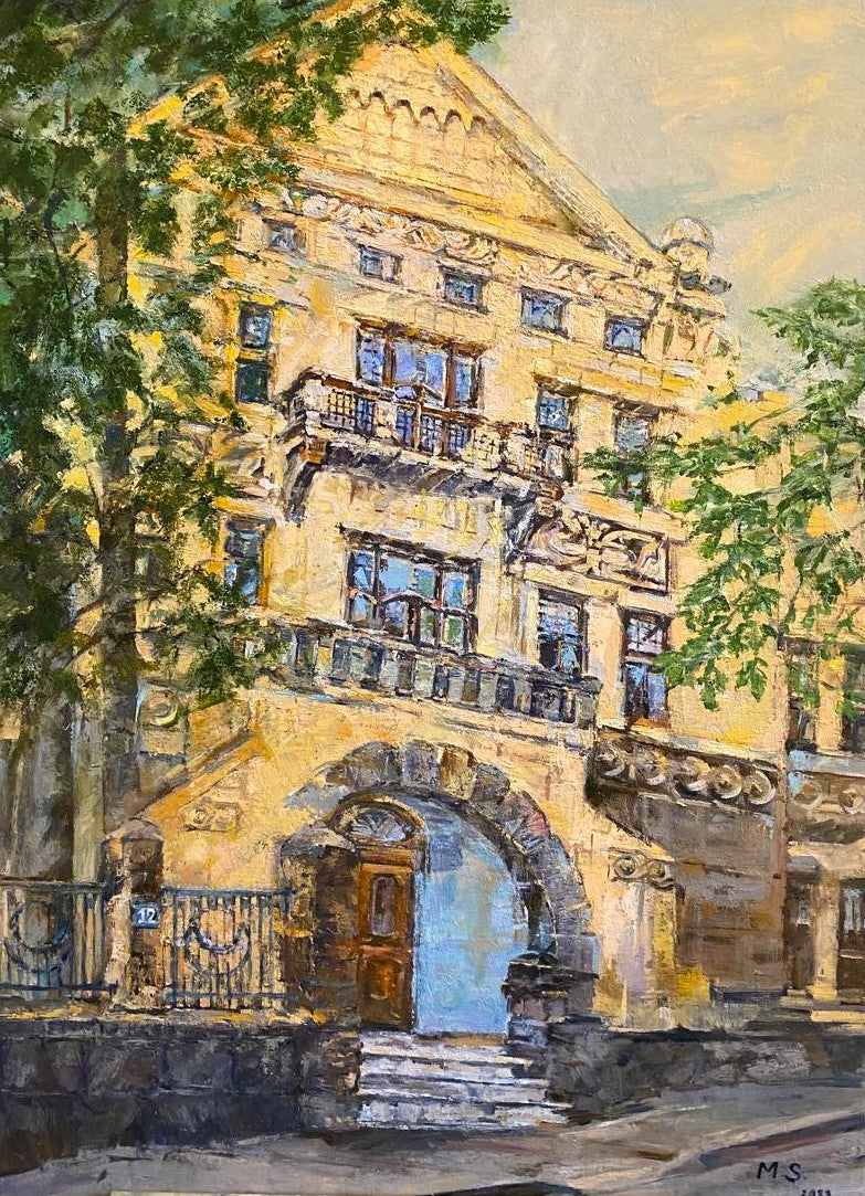 Luxury Architecture Physical Art, 20th-Century Castle Oil Painting on Canvas