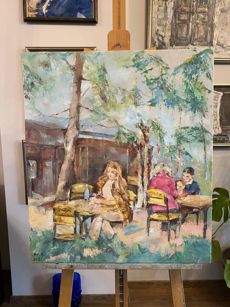 Original Art Oil on Canvas Impressionism Premium Hand Made Painting Coffee Shop