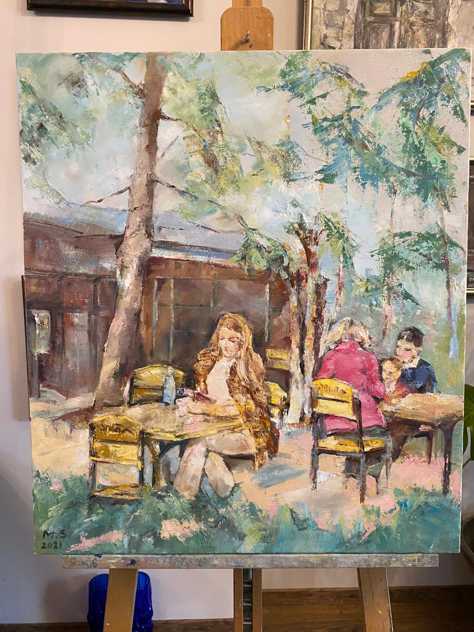 Original Art Oil on Canvas Impressionism Premium Hand Made Painting Coffee Shop
