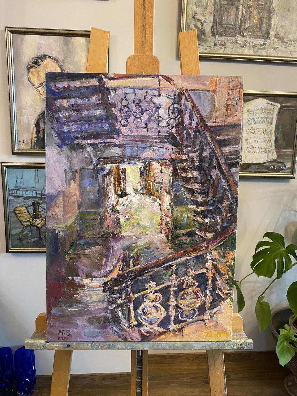 Vintage Elegance – Luxurious Oil Painting of an Old Apartment Entrance in Tbilisi
