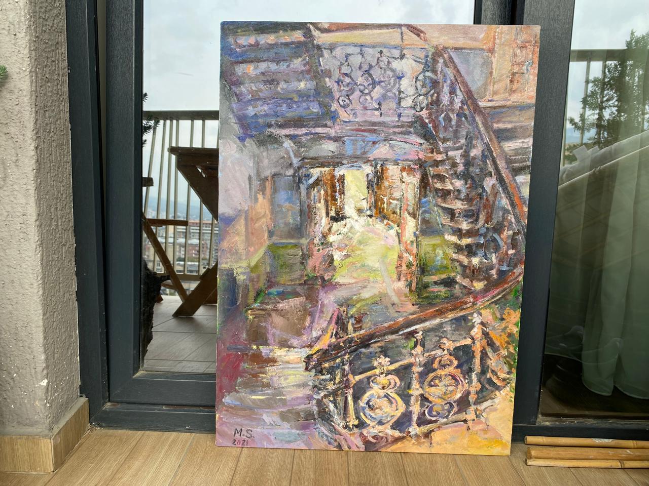 Vintage Elegance – Luxurious Oil Painting of an Old Apartment Entrance in Tbilisi