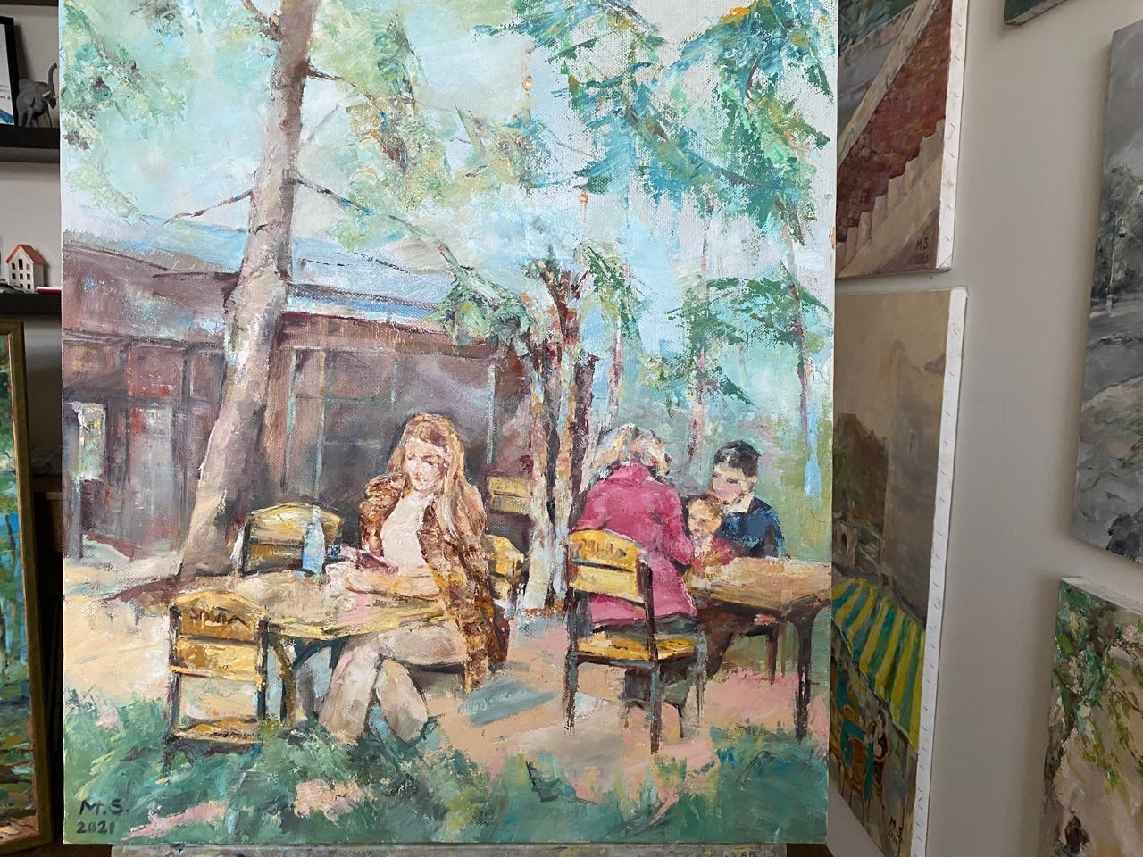 Original Art Oil on Canvas Impressionism Premium Hand Made Painting Coffee Shop