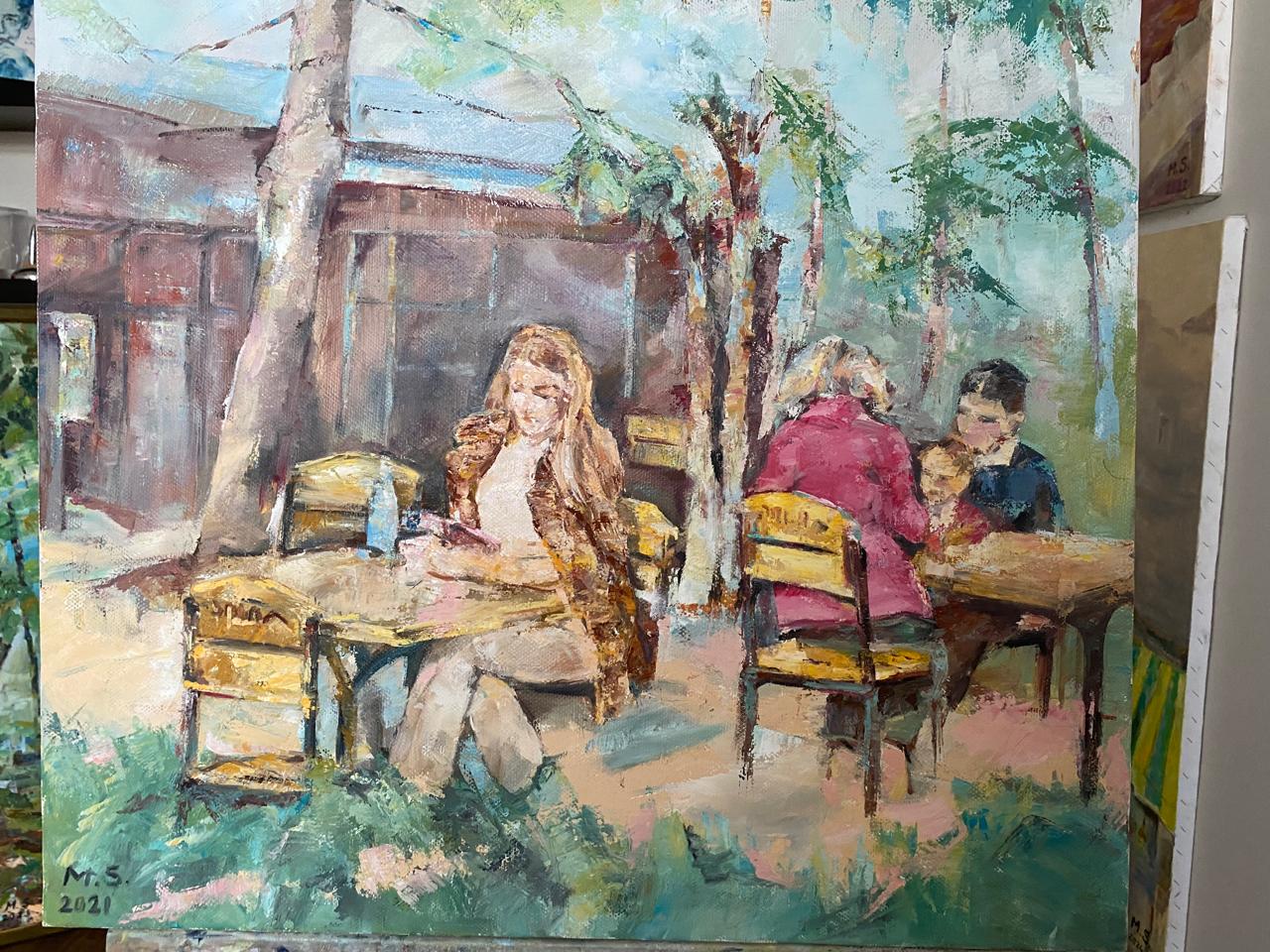 Original Art Oil on Canvas Impressionism Premium Hand Made Painting Coffee Shop