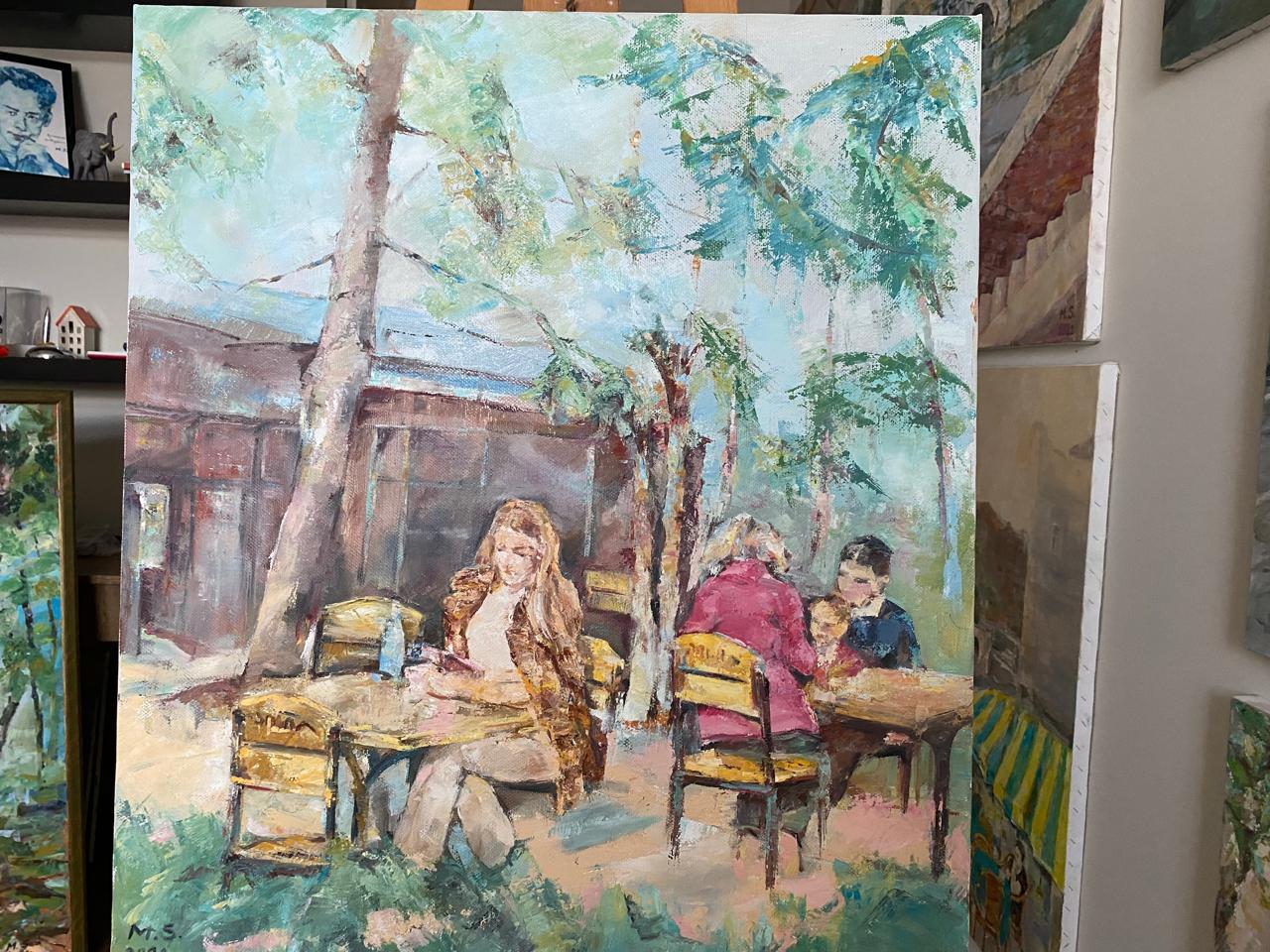 Original Art Oil on Canvas Impressionism Premium Hand Made Painting Coffee Shop