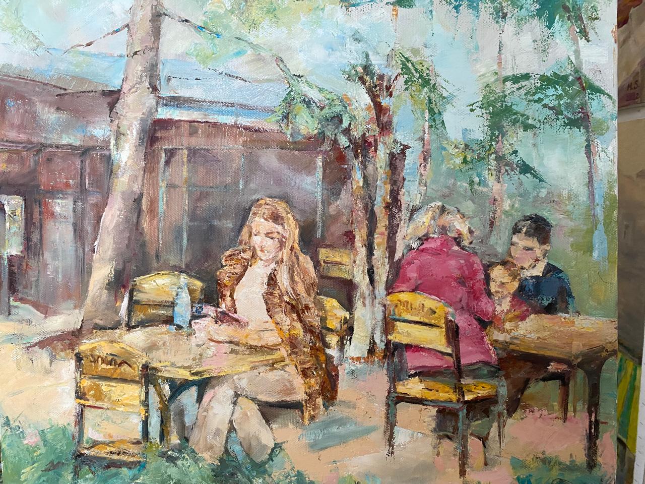 Original Art Oil on Canvas Impressionism Premium Hand Made Painting Coffee Shop