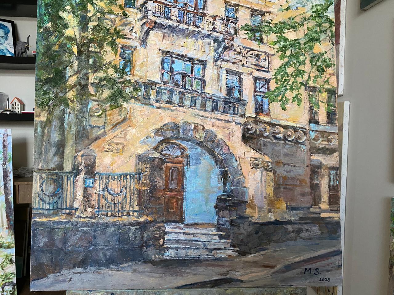 Luxury Architecture Physical Art, 20th-Century Castle Oil Painting on Canvas