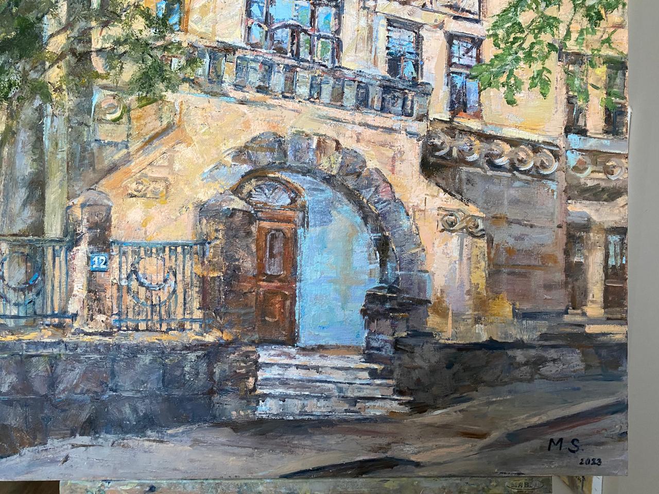 Luxury Architecture Physical Art, 20th-Century Castle Oil Painting on Canvas