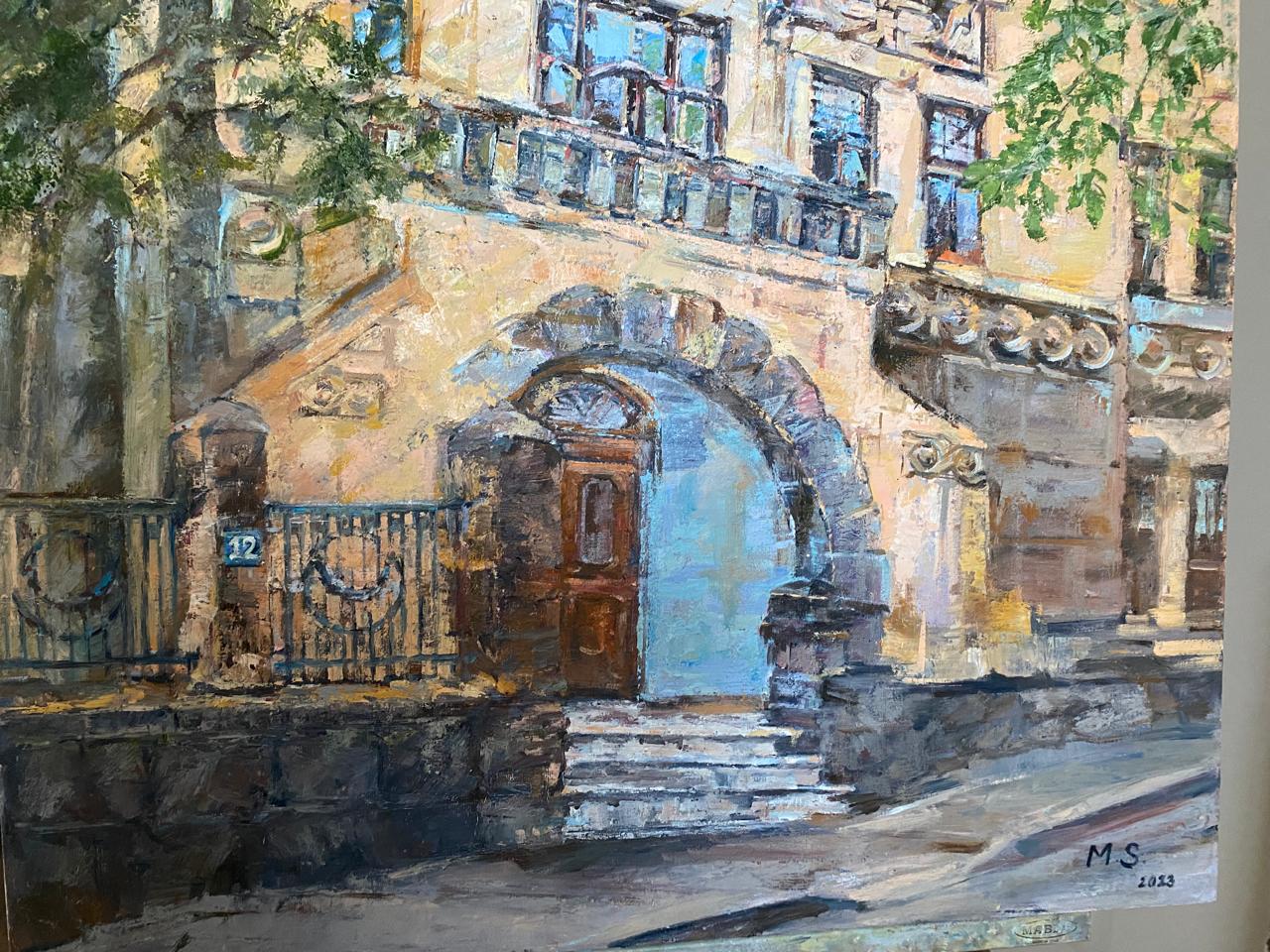 Luxury Architecture Physical Art, 20th-Century Castle Oil Painting on Canvas