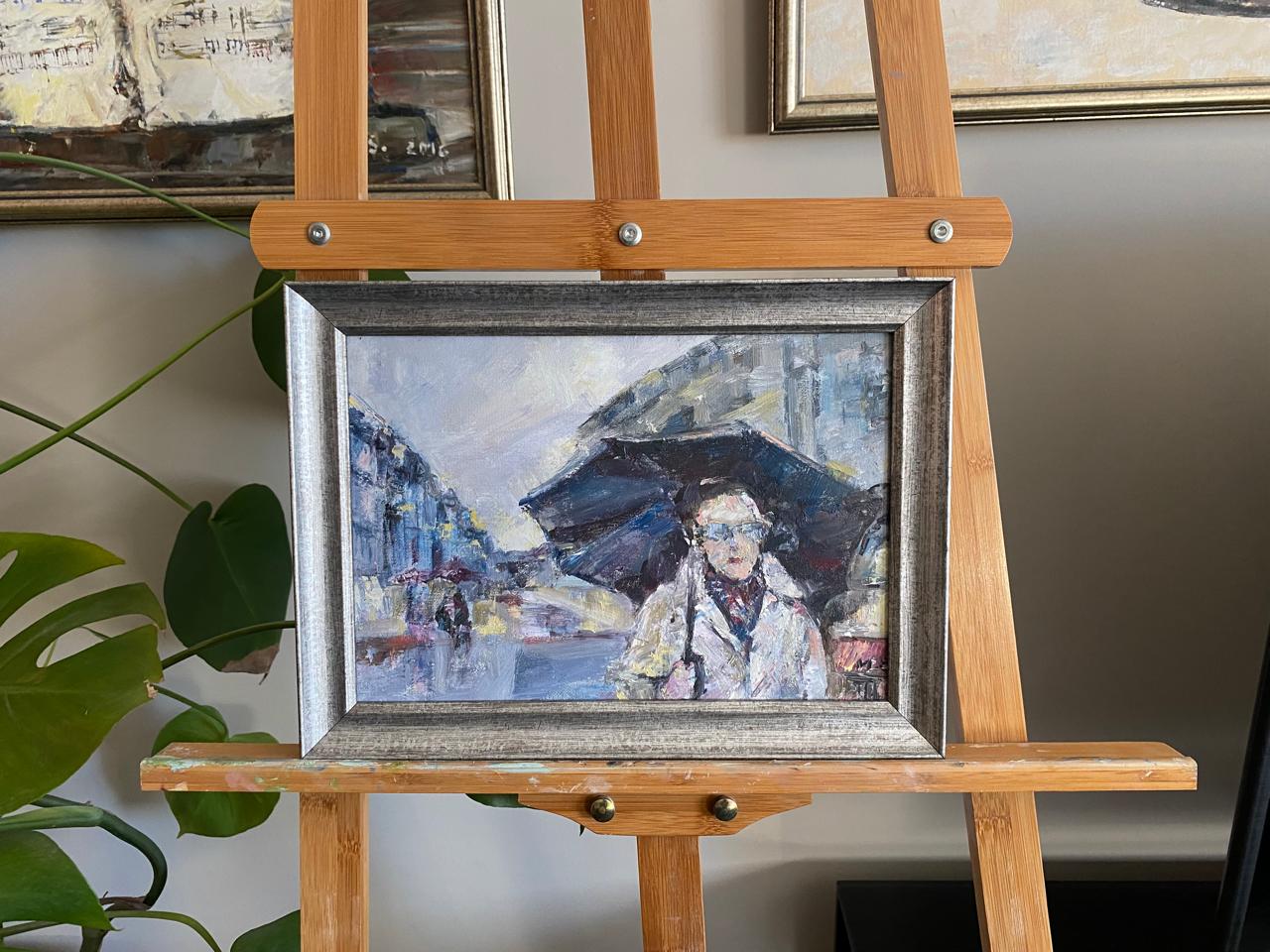 Elegance in the Rain – Premium Oil Painting of a Woman with an Umbrella