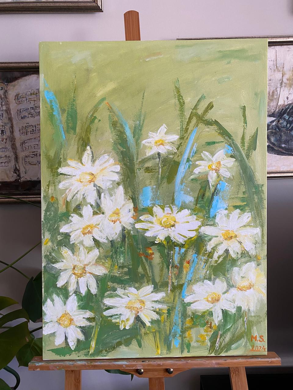 Beautiful Oil Painting of White Garden Flowers