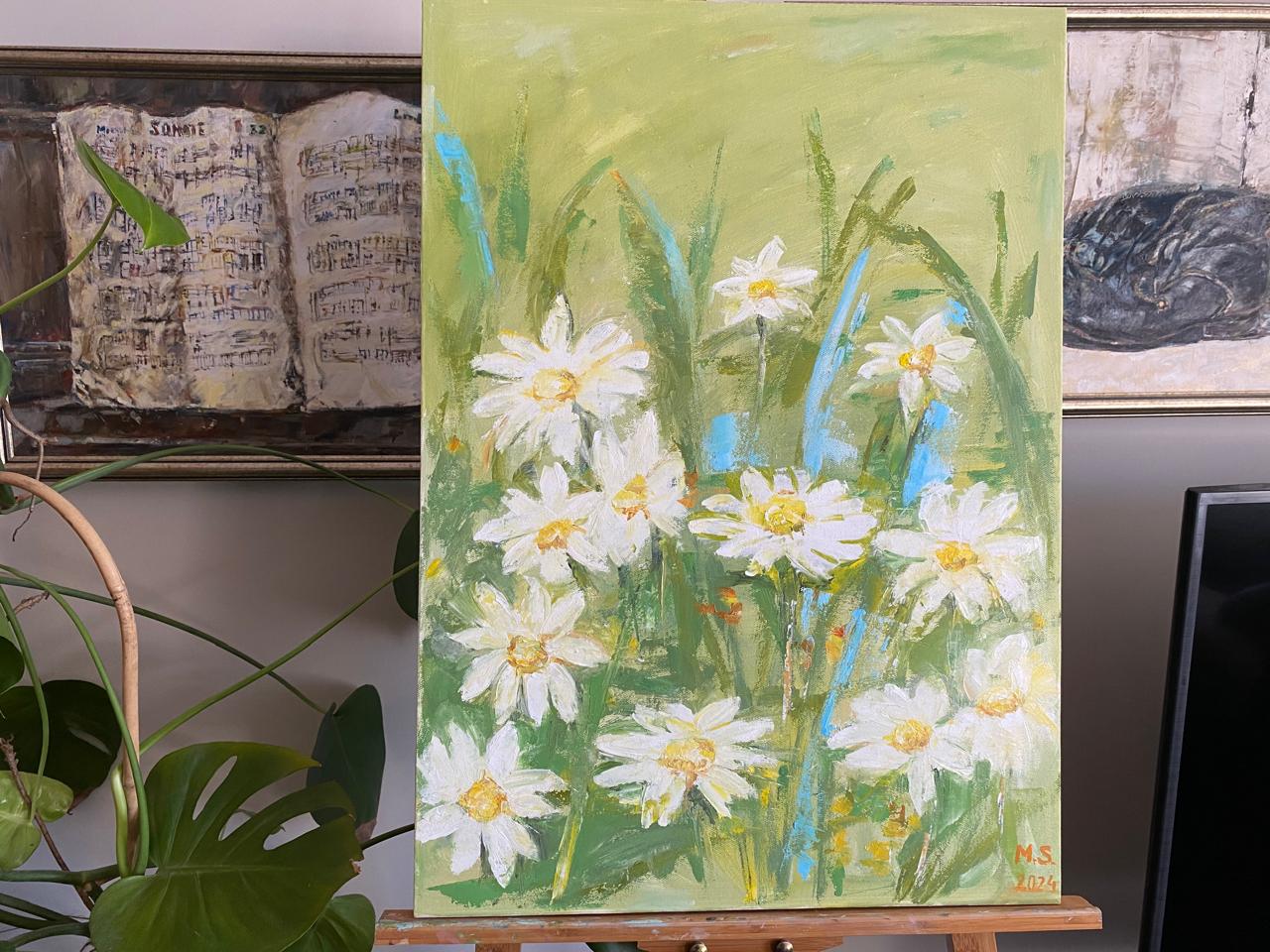 Beautiful Oil Painting of White Garden Flowers