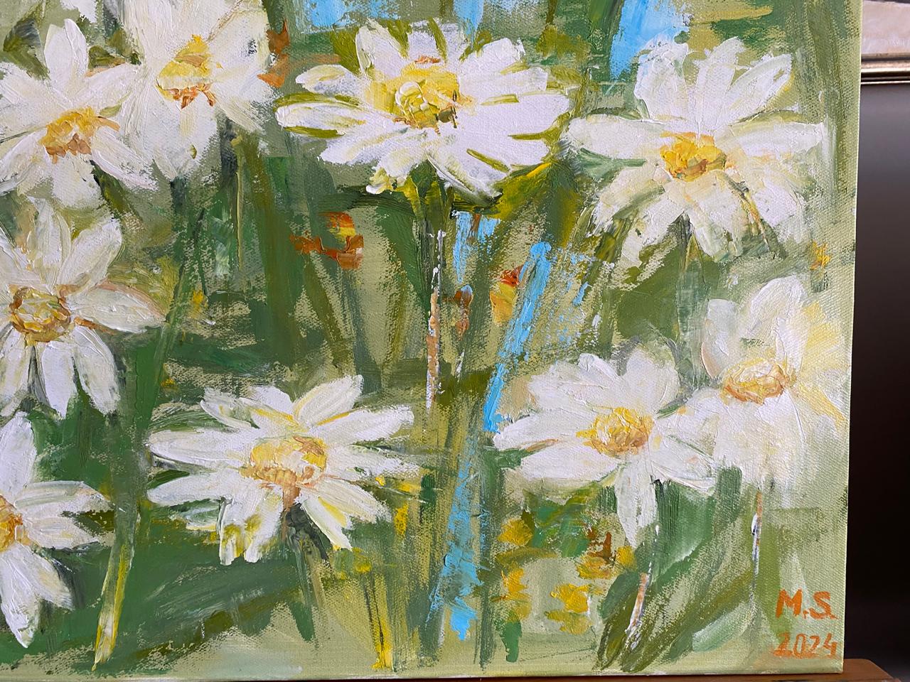 Beautiful Oil Painting of White Garden Flowers