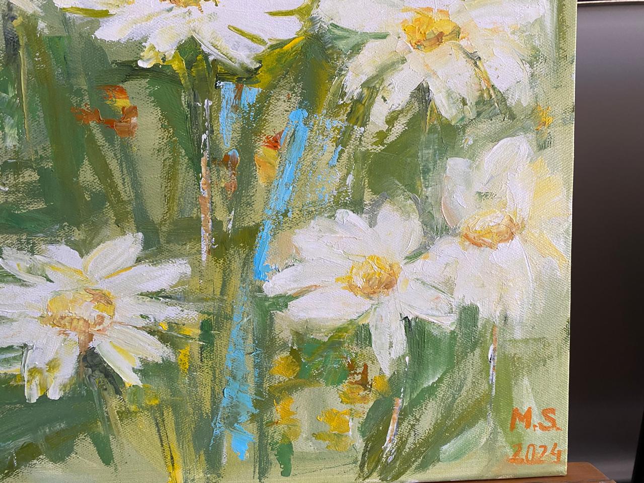 Beautiful Oil Painting of White Garden Flowers