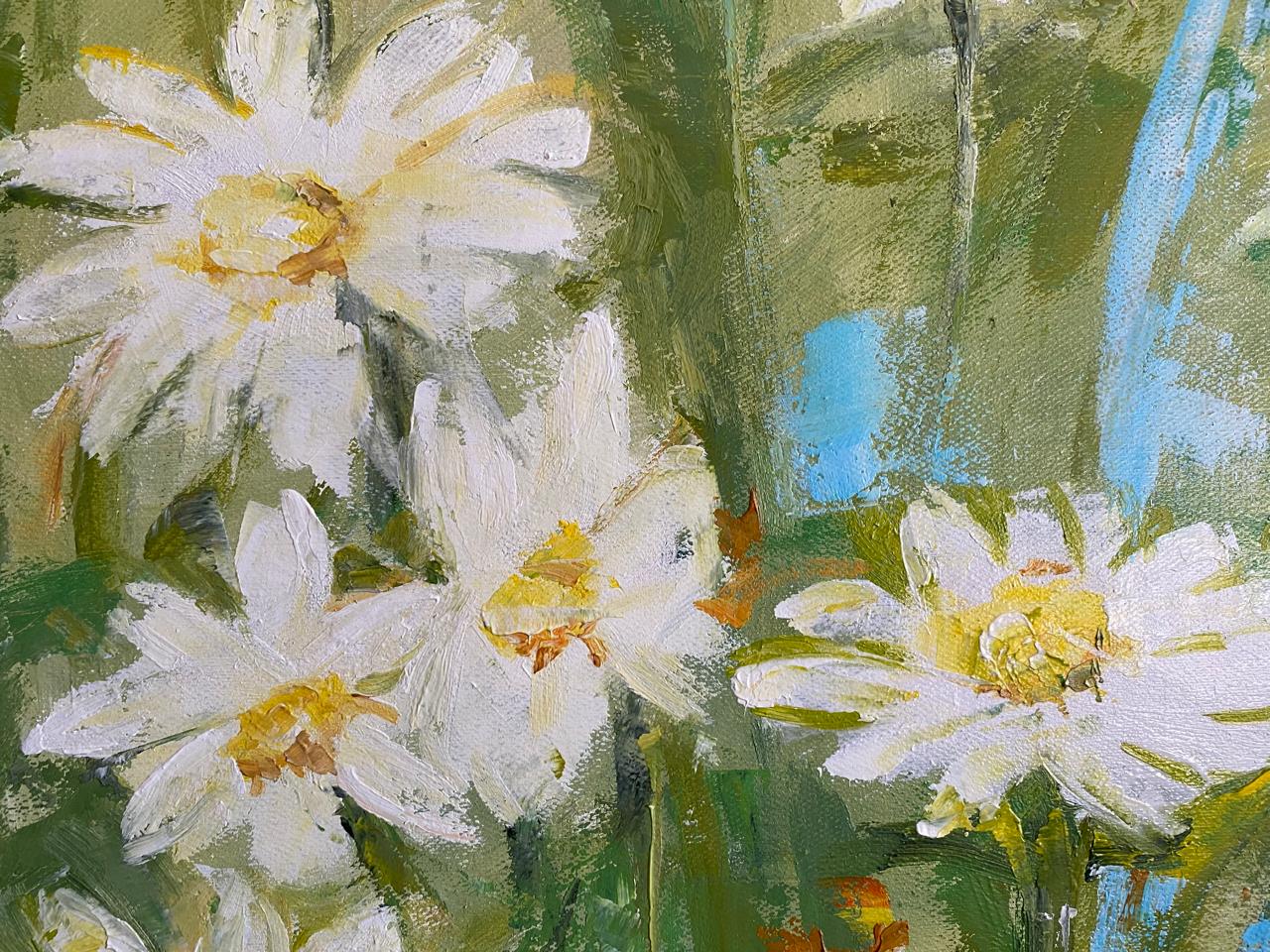 Beautiful Oil Painting of White Garden Flowers