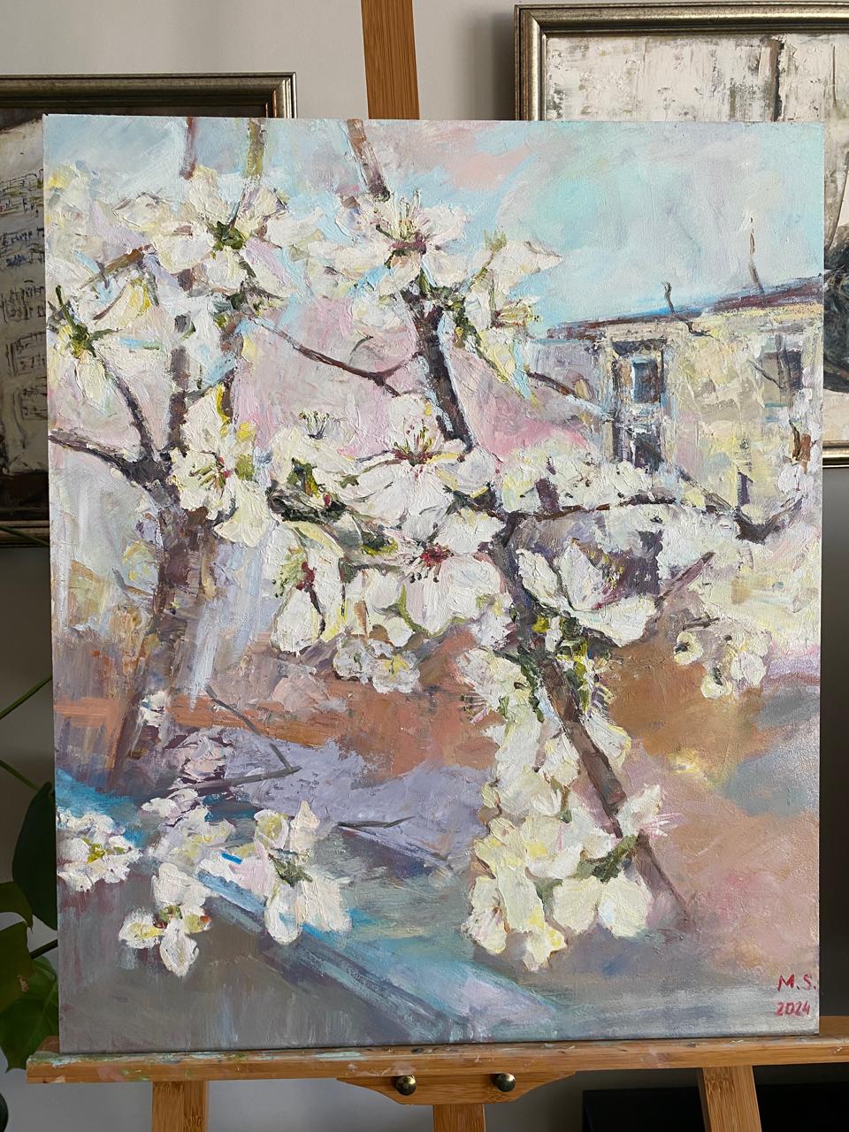Summer Bliss – Luxurious Oil Painting of White Flowers in Bloom