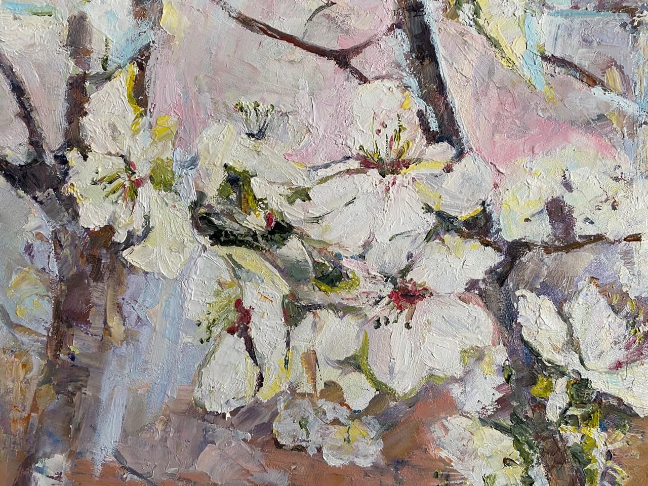 Summer Bliss – Luxurious Oil Painting of White Flowers in Bloom