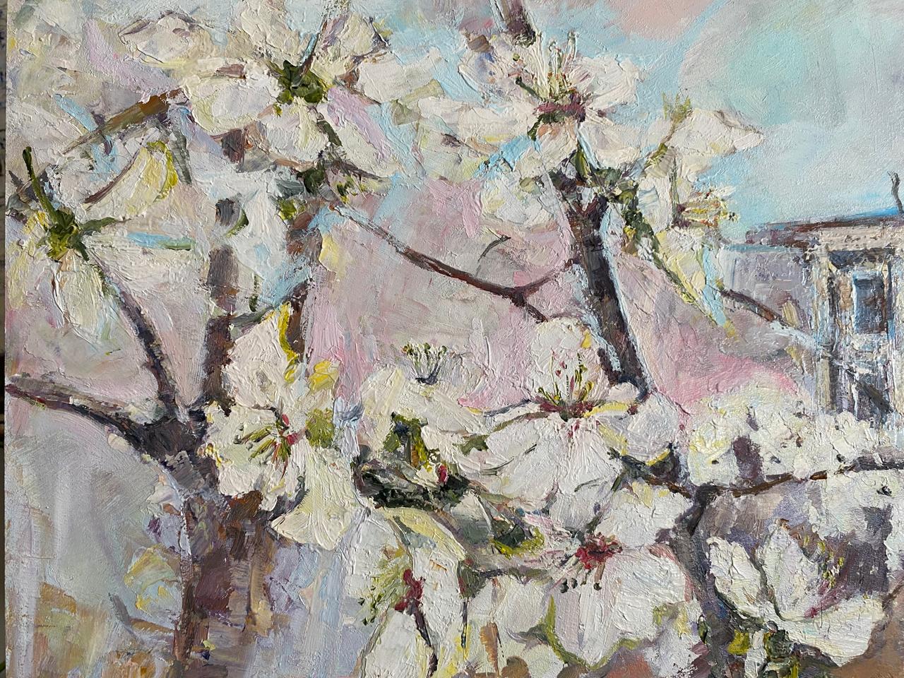Summer Bliss – Luxurious Oil Painting of White Flowers in Bloom