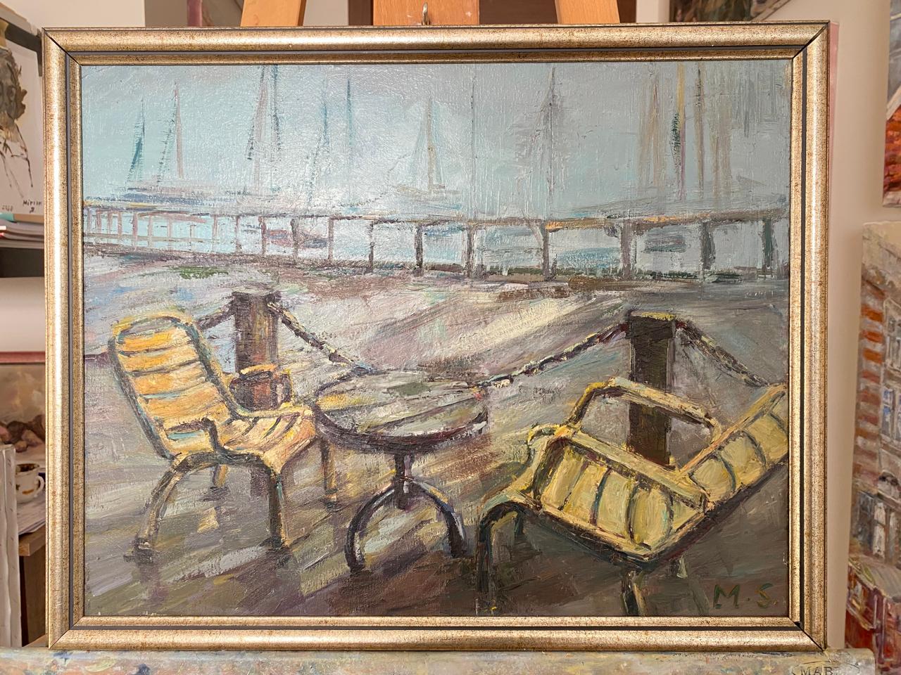 Painting of Tel Jaffa Beach Chairs Israel