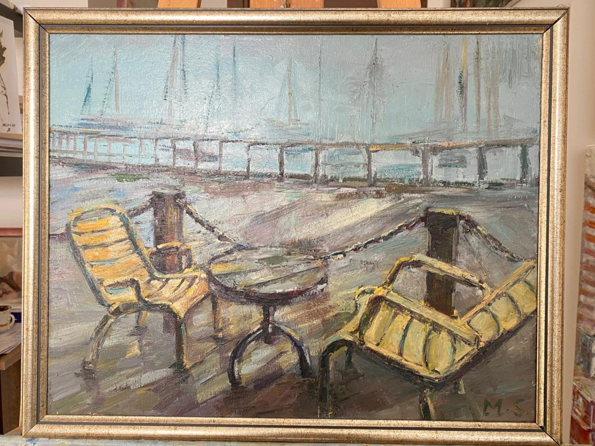 Painting of Tel Jaffa Beach Chairs Israel
