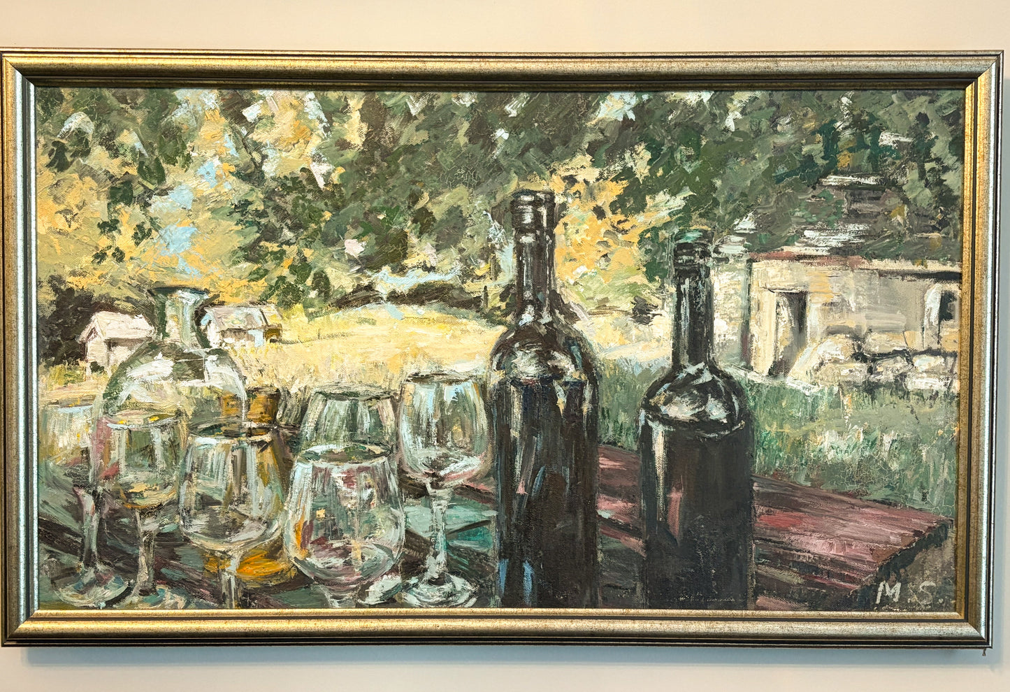 Red wine on the table before feast