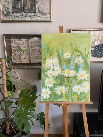 Elegant Oil Painting of White Garden Flowers - Luxury Floral Art on Canvas