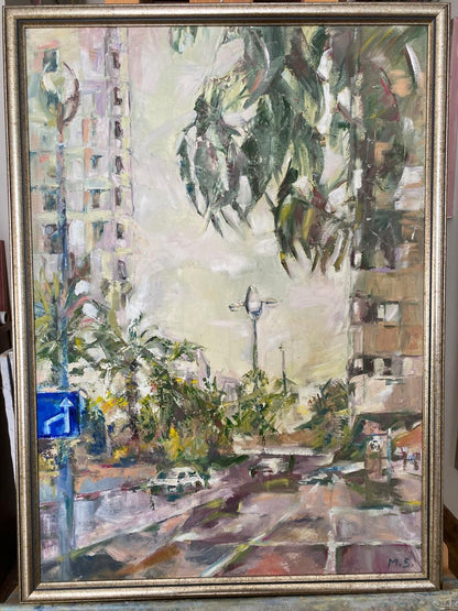 City Central Lights – Premium Impressionist Oil Painting of Urban Nightscape
